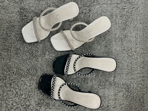 Rhinestone Embellished Strap Heel